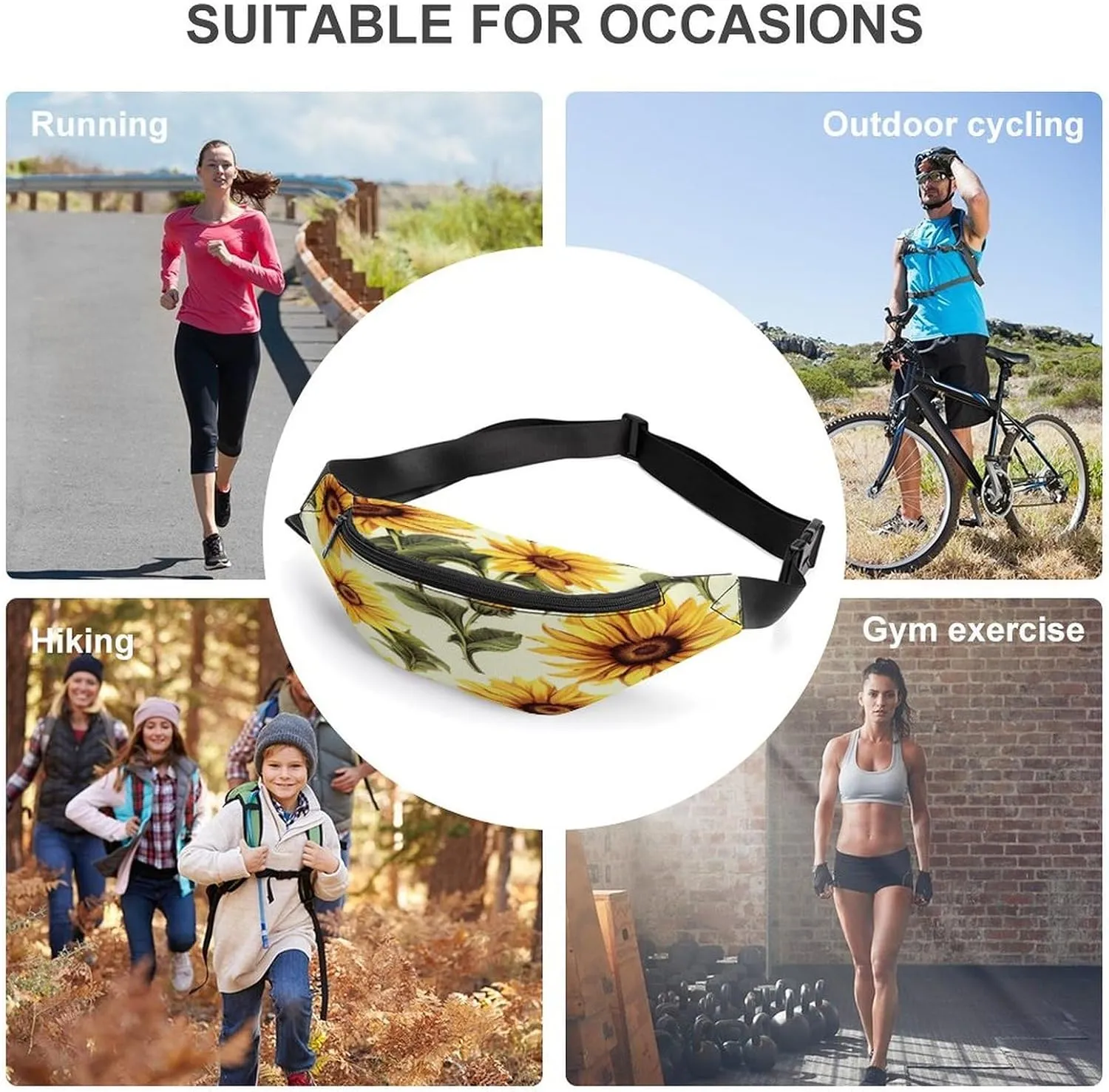 Personalized Waist Packs with Adjustable Strap,Summer Sunflower CrossBody Fanny Pack Casual Bag for Travel Sports Running Hiking
