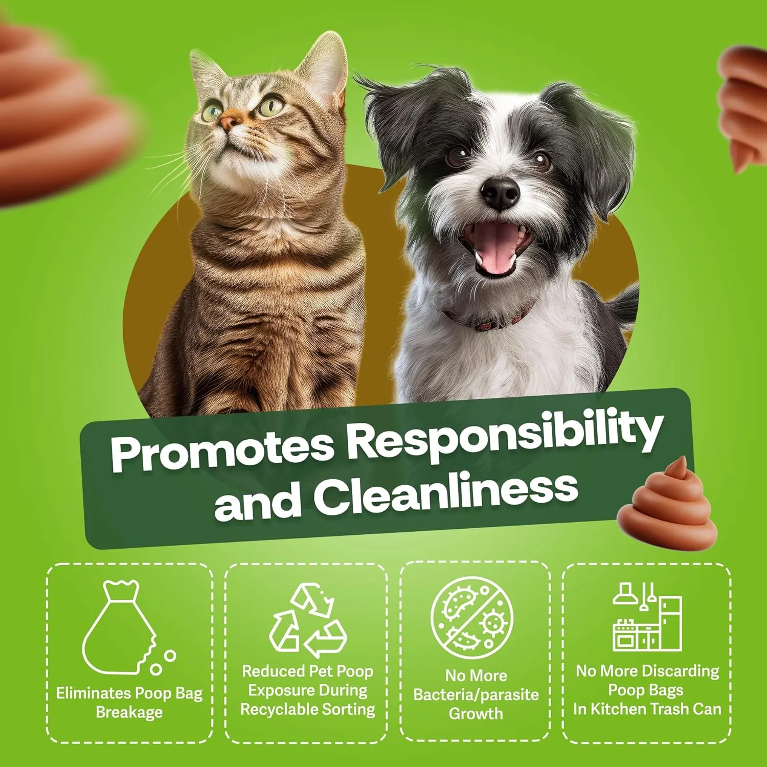 Pet Poop Bag Receptor for Outdoor Trash Can with Lid - with Practical Side Dispenser for Scented Bags - Pooper Scooper - Attaches to Any Garbage Bin, Fence or Residential Balcony Area