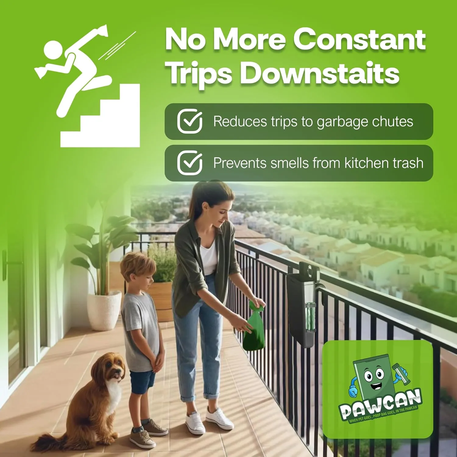 Pet Poop Bag Receptor for Outdoor Trash Can with Lid - with Practical Side Dispenser for Scented Bags - Pooper Scooper - Attaches to Any Garbage Bin, Fence or Residential Balcony Area