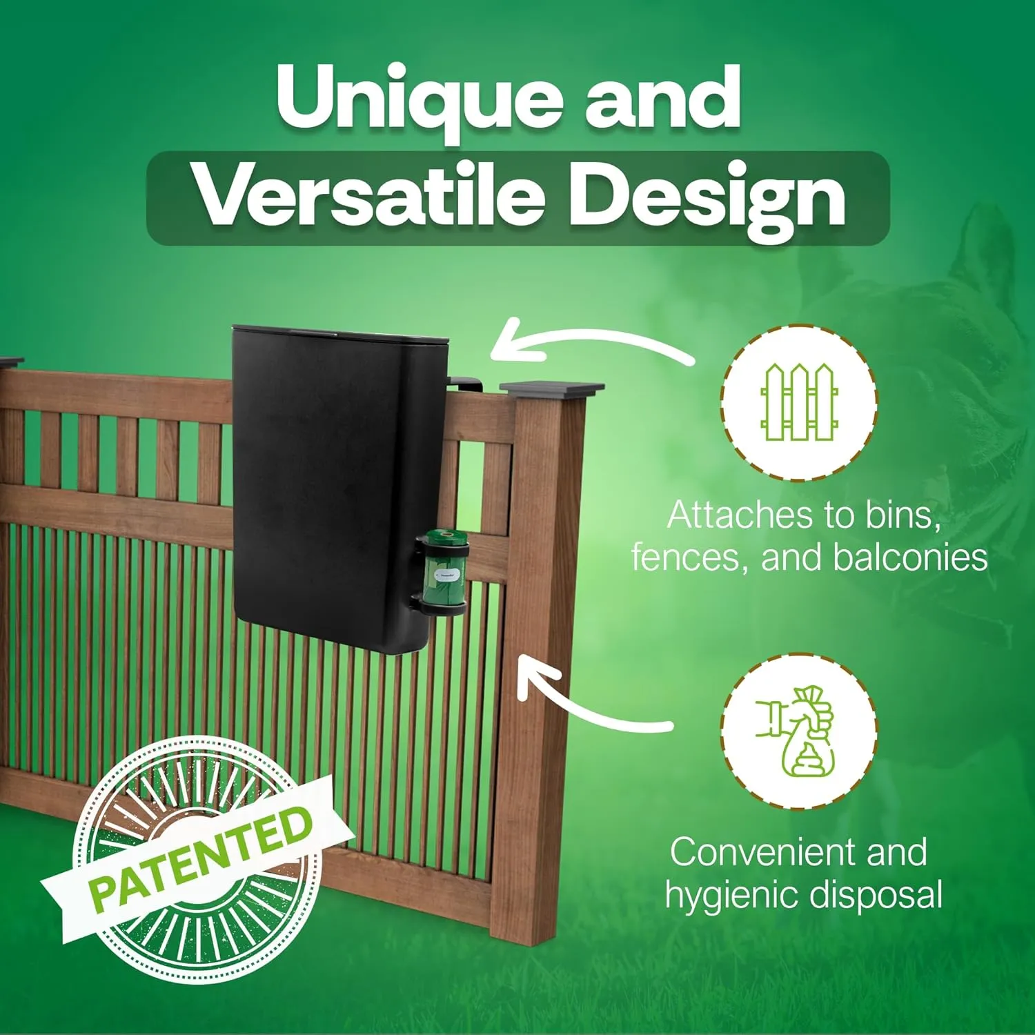 Pet Poop Bag Receptor for Outdoor Trash Can with Lid - with Practical Side Dispenser for Scented Bags - Pooper Scooper - Attaches to Any Garbage Bin, Fence or Residential Balcony Area