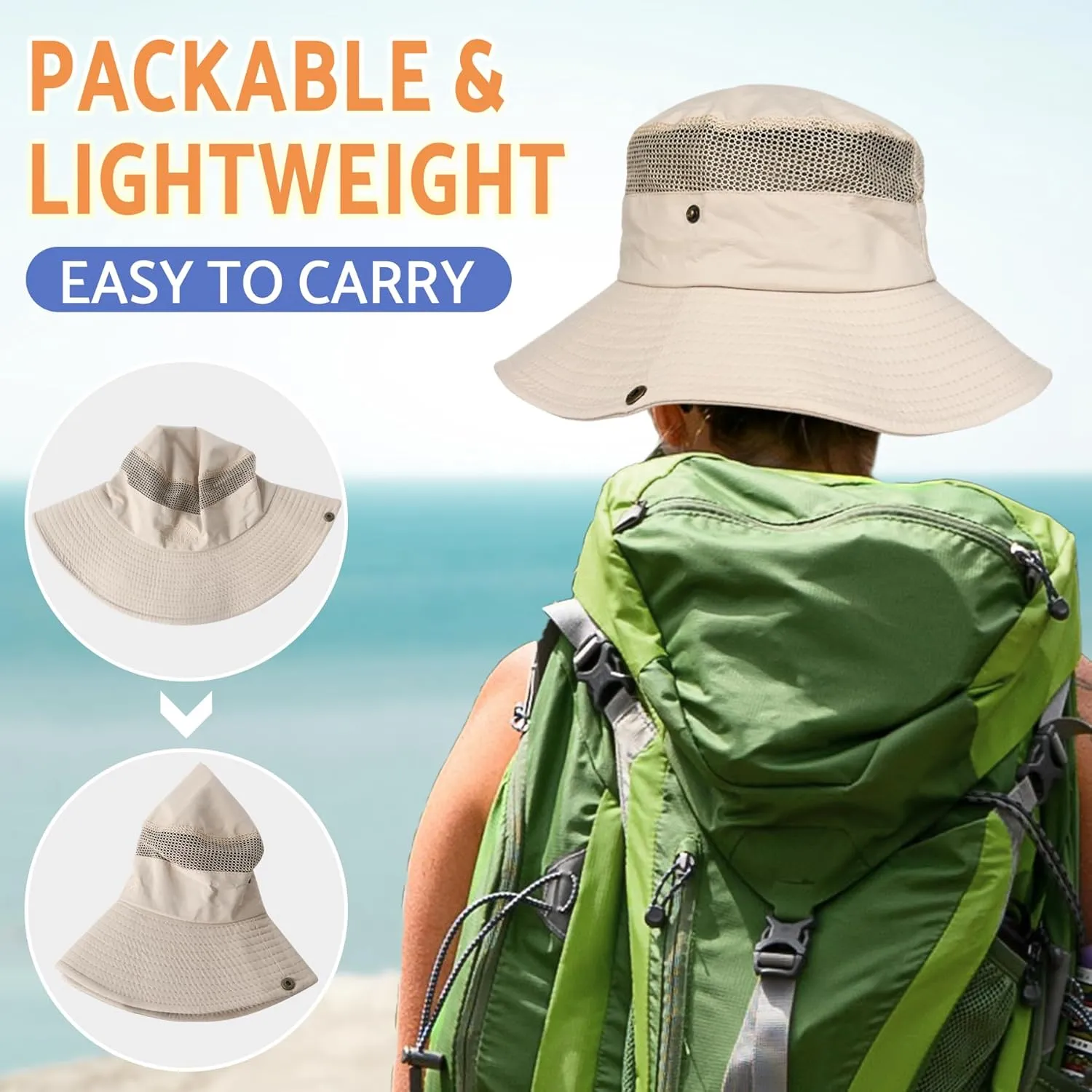 PFFY Sun Bucket Hats for Men Women 3” Wide Brim UPF 50  Fishing & Beach Hat