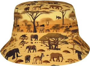 PHAYAH African Grassland Animals Pattern Bucket Hats Sun Hats for Men Women Suitable Fishing Protection Hair Hiking Camping Black