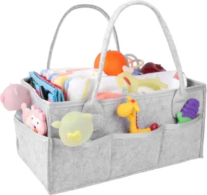 PHILORN Diaper Caddy Organizer, Baby Diaper Caddy with Dividers, Car Diaper Caddy, Diaper Caddy for Changing Table,Felt Diaper Caddy Organizer with Handle, Baby Shower Gifts, Gray