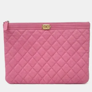 Pink Caviar Leather Medium Boy Clutch Bag
