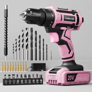 Pink Cordless Drill Set, 20V Electric Power Drill for Women, Lightweight Electric Screwdriver Driver with Battery & Charger, 3/8" Keyless Chuck, Womens Tool Kit for House