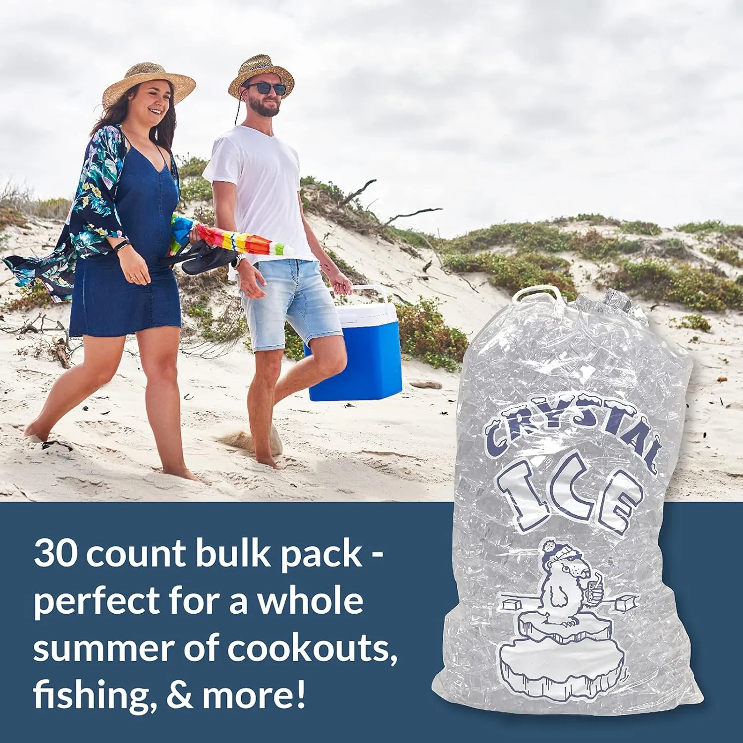 Pinnacle Mercantile 8 lb. Drawstring Ice Bags (30-Count) Heavy-Duty, Puncture-Resistant EVA | Cotton Pull Closure | Disposable, Recyclable | Portable Storage and Freezer Keeper