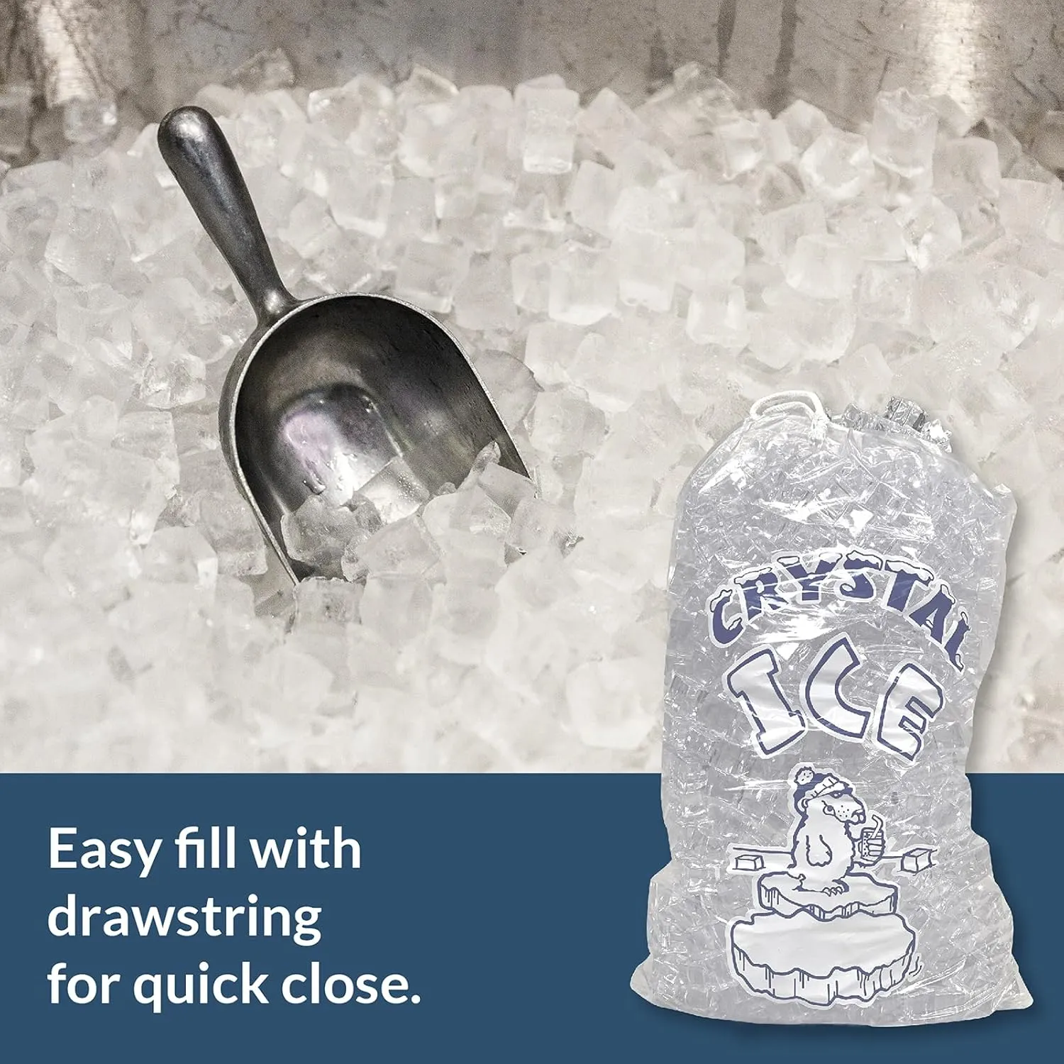 Pinnacle Mercantile 8 lb. Drawstring Ice Bags (30-Count) Heavy-Duty, Puncture-Resistant EVA | Cotton Pull Closure | Disposable, Recyclable | Portable Storage and Freezer Keeper