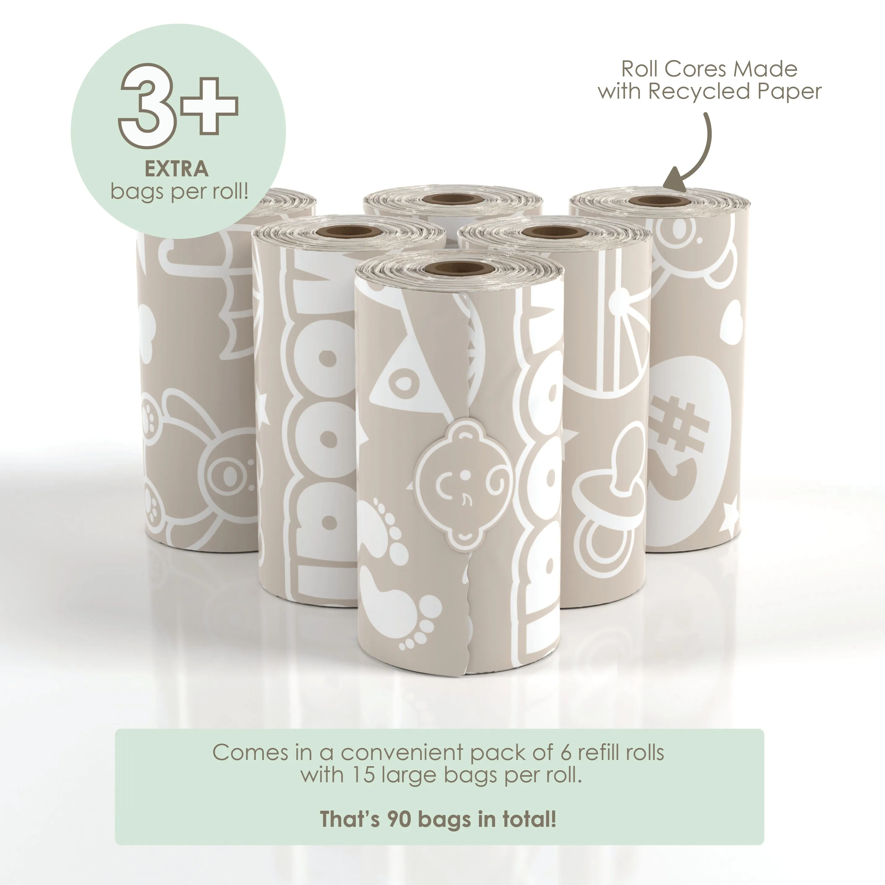PLANT BASED Baby Disposable Diaper Bags |  100% Compostable - 6 Roll Refill Pack