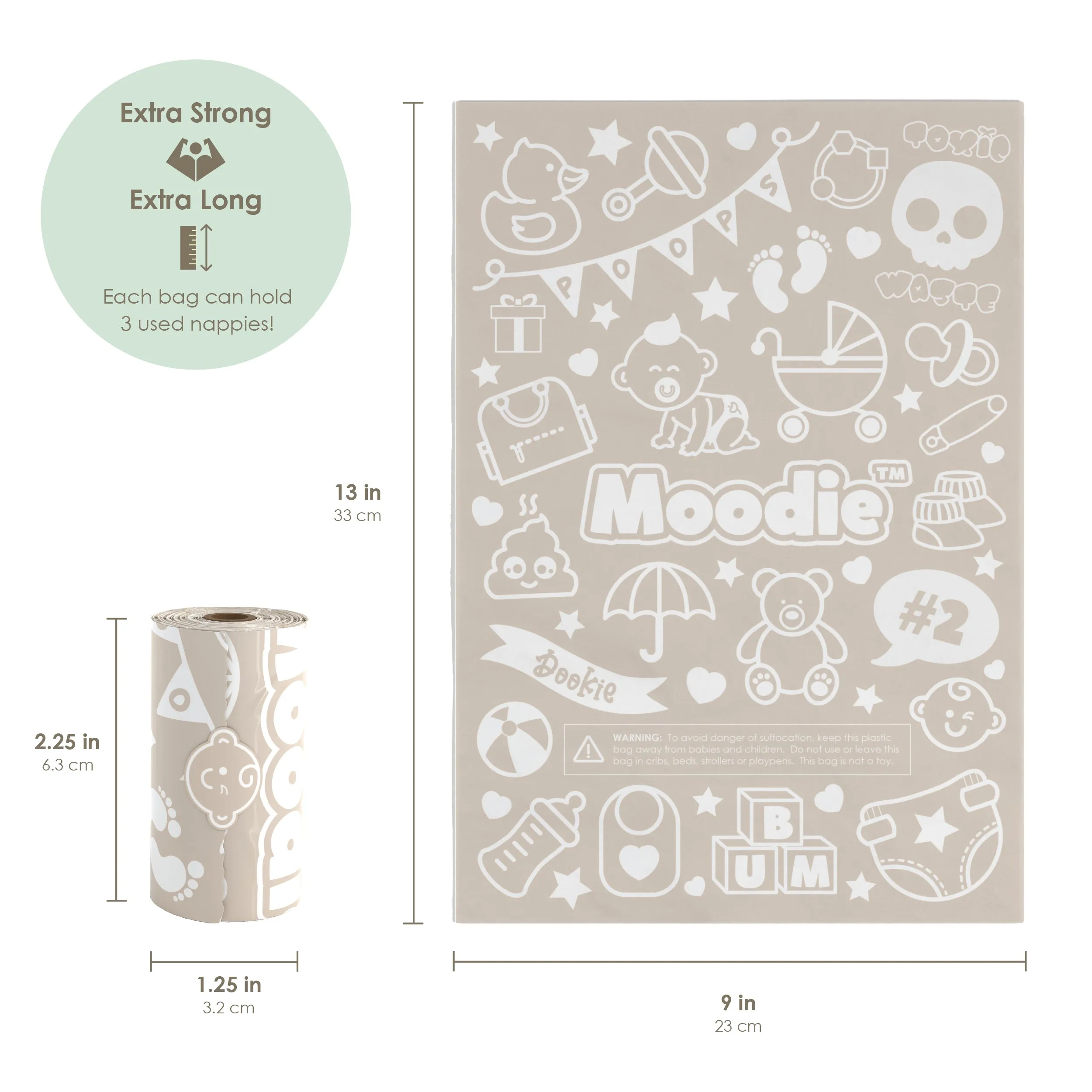 PLANT BASED Baby Disposable Diaper Bags |  100% Compostable - 6 Roll Refill Pack
