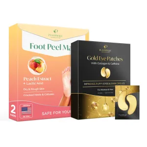 PLANTIFIQUE Foot Peeling Mask 2 Pack and Under Eye Patches for Dark Circles and Puffiness (20 pairs)