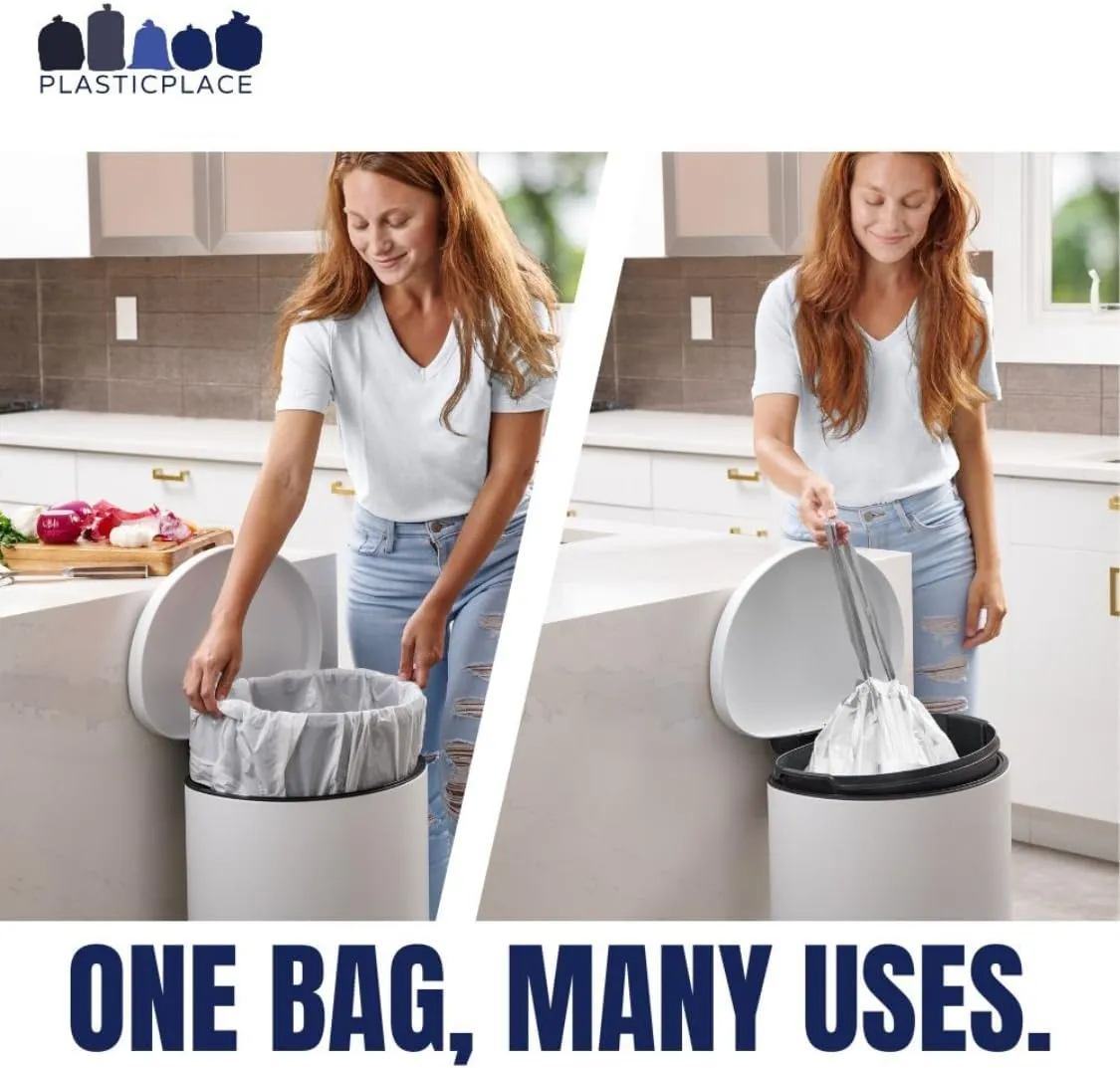 Plasticplace Custom Fit Trash Bags, Compatible with simplehuman Code P, White Drawstring Garbage Liners 13-16 Gallon / 50-60 Liter, 23.5" x 31.5", (200 Count)
