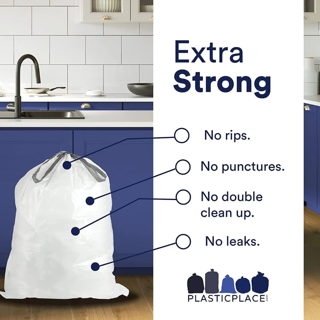 Plasticplace Custom Fit Trash Bags, Compatible with simplehuman Code P, White Drawstring Garbage Liners 13-16 Gallon / 50-60 Liter, 23.5" x 31.5", (200 Count)