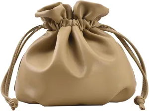 Pleated Drawstring Storage Bucket Bag,Lightweight PU Leather Soft Crossbody Bag,Retro Casual Solid Purse Shoulder Bag