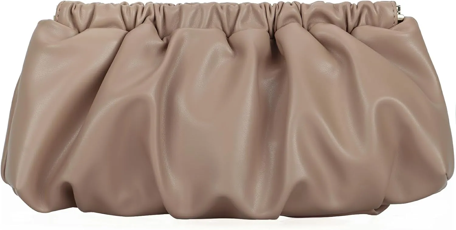 Pleated Evening Bag Soft Vegan Leather Dressy Clutch Purse Formal Ruched Handbag for Women