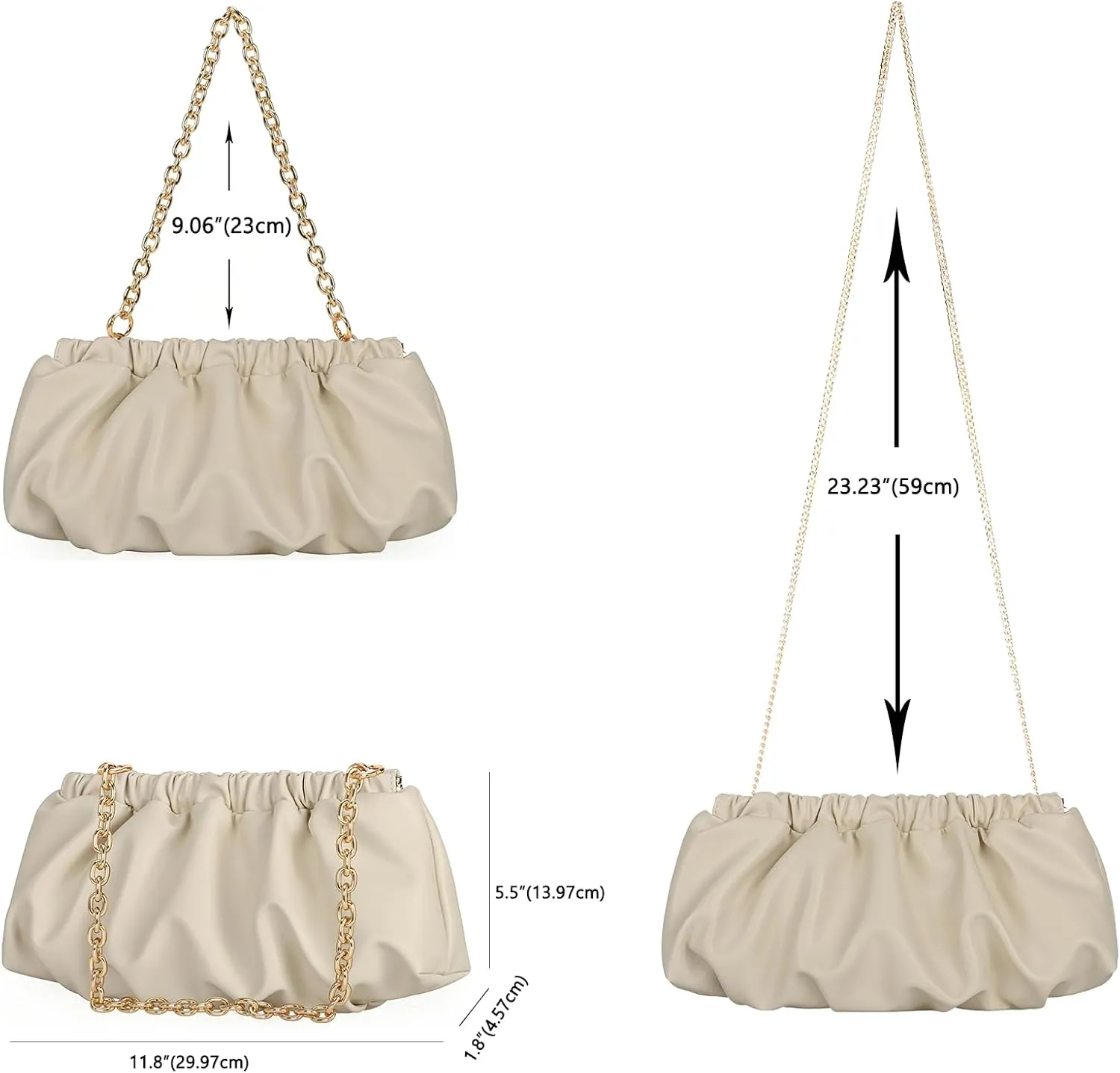 Pleated Evening Bag Soft Vegan Leather Dressy Clutch Purse Formal Ruched Handbag for Women