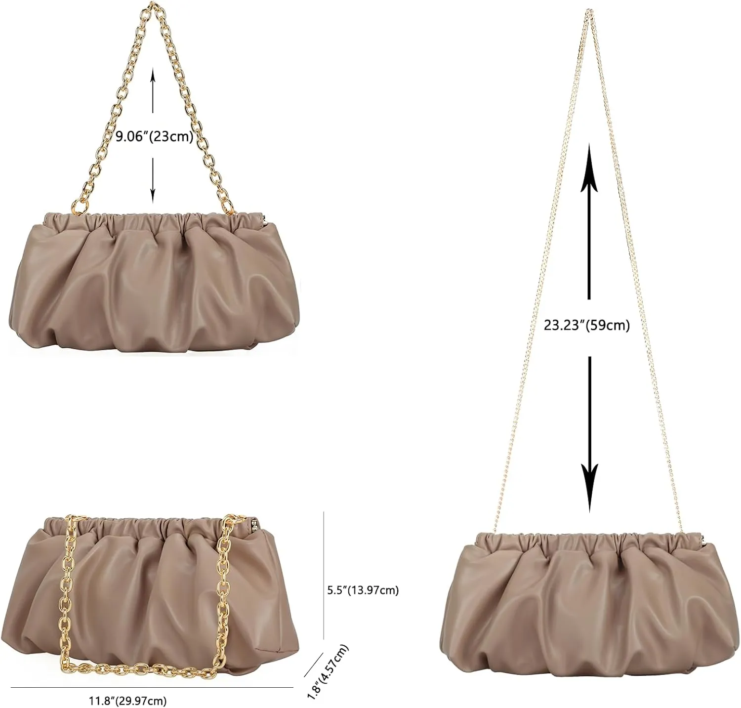 Pleated Evening Bag Soft Vegan Leather Dressy Clutch Purse Formal Ruched Handbag for Women