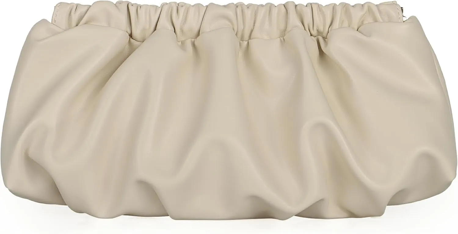 Pleated Evening Bag Soft Vegan Leather Dressy Clutch Purse Formal Ruched Handbag for Women
