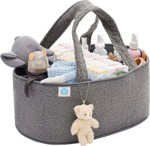 Plush Baby Diaper Caddy Organizer - X Large Portable Baby Storage Basket Easily Holds Diapers, Wipes, Suitable for Changing Table, Car Caddy Organizer, Nursery Storage Bin for Newborn