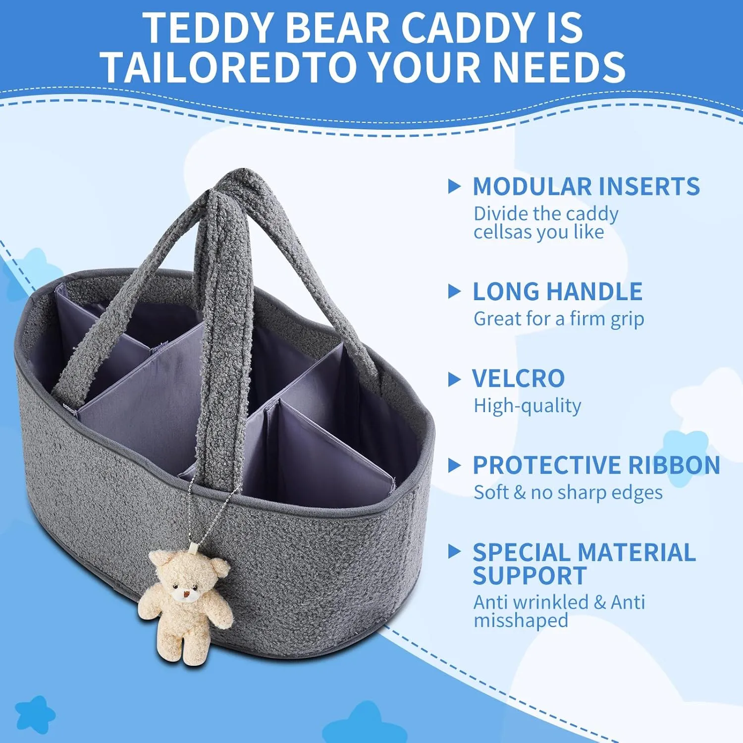 Plush Baby Diaper Caddy Organizer - X Large Portable Baby Storage Basket Easily Holds Diapers, Wipes, Suitable for Changing Table, Car Caddy Organizer, Nursery Storage Bin for Newborn