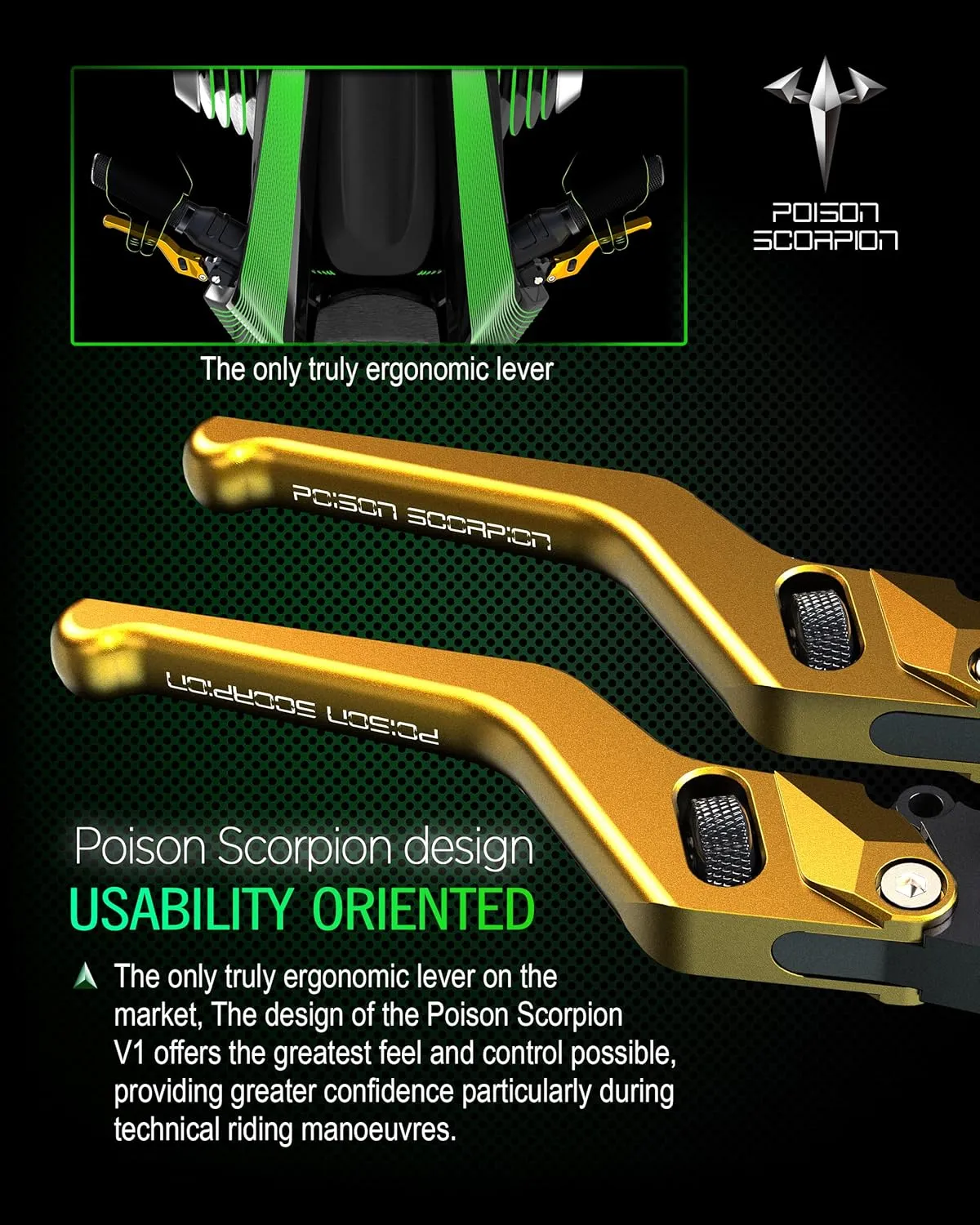POISON SCORPION Brake Clutch Levers Short Wheel Roller Adjustable CNC Gold Compatible with YZF R1 2004-2008 / YZF R6 2005-2016