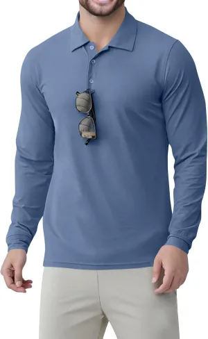 Polo Shirts for Men Long Sleeve Golf Shirts UPF 50  Sun Protection Ice Silk Cool Shirts for Work Fishing Outdoor