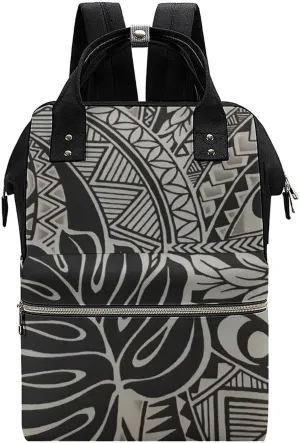 Polynesian Tattoo Hawaiian Fabric Wide Open Designed Diaper Bag Waterproof Mommy Bag Multi-Function Travel Backpack Tote Bags