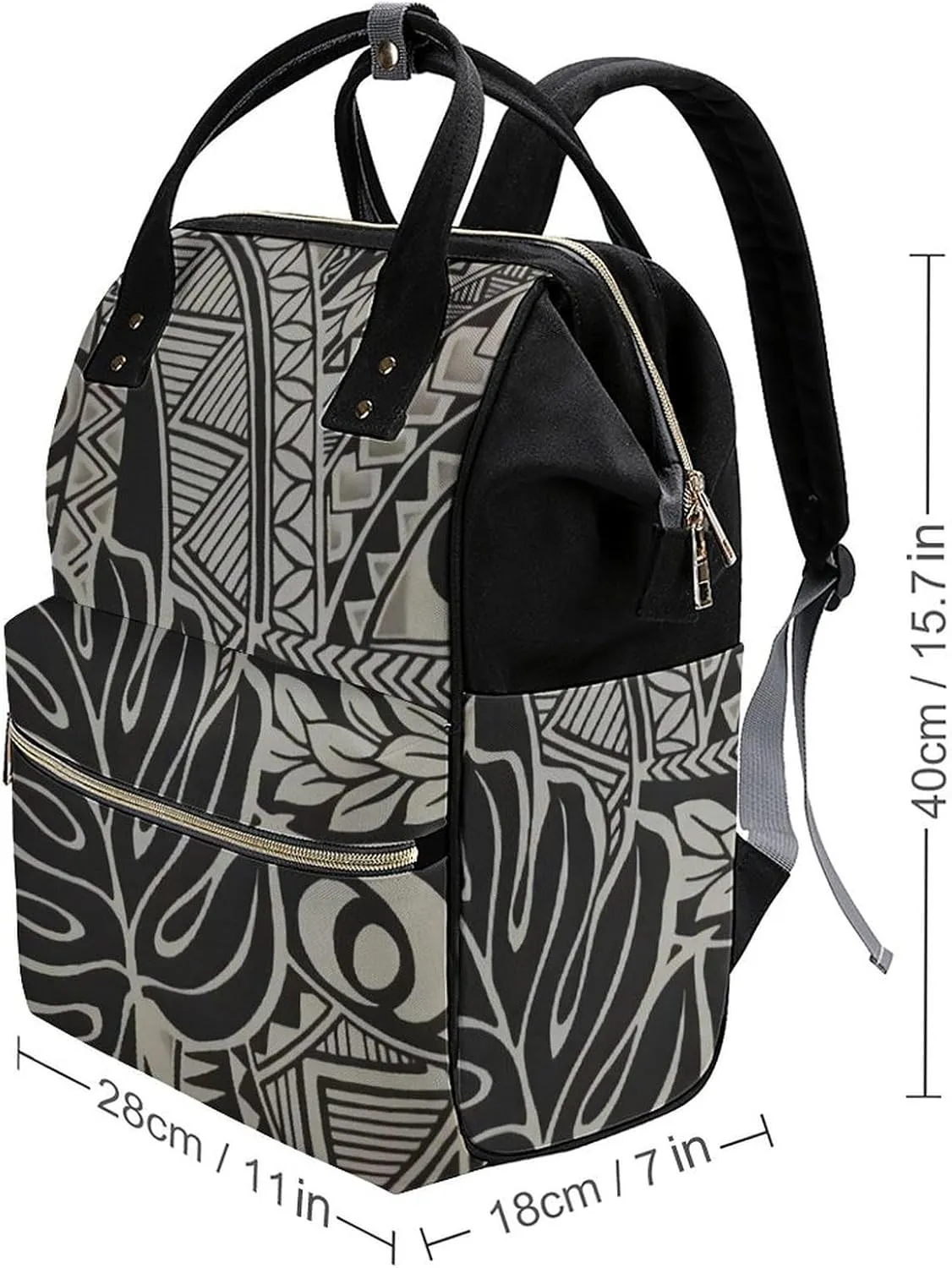 Polynesian Tattoo Hawaiian Fabric Wide Open Designed Diaper Bag Waterproof Mommy Bag Multi-Function Travel Backpack Tote Bags