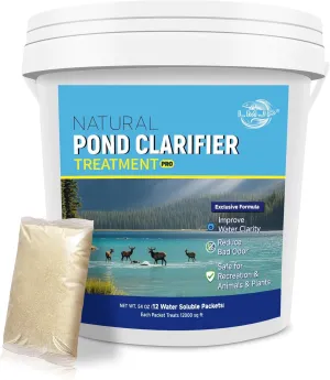Pond Clarifier Treatment – 12 Packets Natural Pond Water Clear for Outdoor Lakes – Beneficial Enzymes to Improve Water Clarity & Eliminate Odor – Treats Up to 144000 Sq Ft