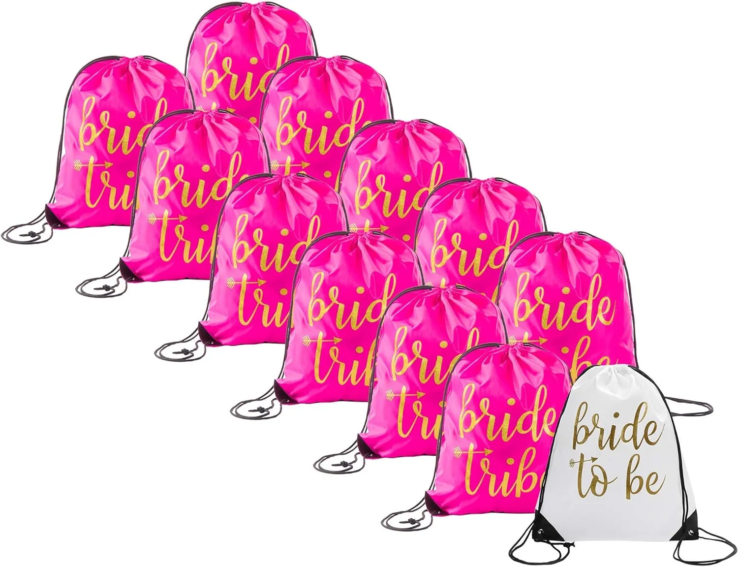 Pop Fizz Designs | Bride & Bride Tribe Drawstring Bags (12 Pack) | Pink Bachelorette Party Bags