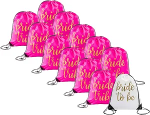 Pop Fizz Designs | Bride & Bride Tribe Drawstring Bags (12 Pack) | Pink Bachelorette Party Bags