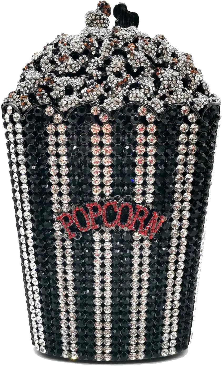 Popcorn Crystal Clutch Bag Women Novelty Evening Handbags Bridal Party Dinner Rhinestone Clutch Purse Wedding Bag,Mini