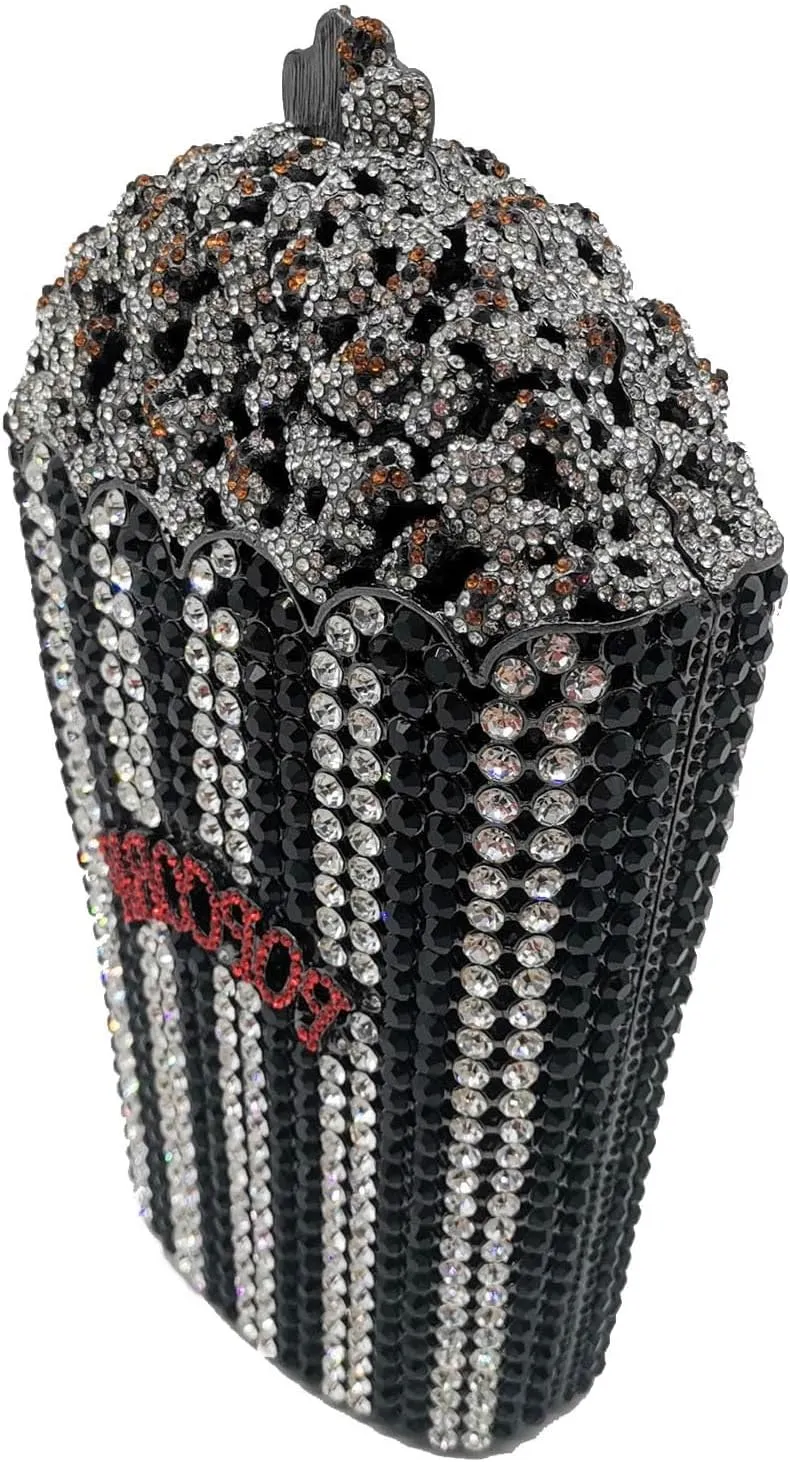 Popcorn Crystal Clutch Bag Women Novelty Evening Handbags Bridal Party Dinner Rhinestone Clutch Purse Wedding Bag,Mini