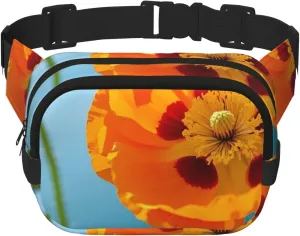 Poppy Flowers Vivid Petals Print Women's waist belt bag, fashionable waist bag, crossbody bag with adjustable shoulder strap