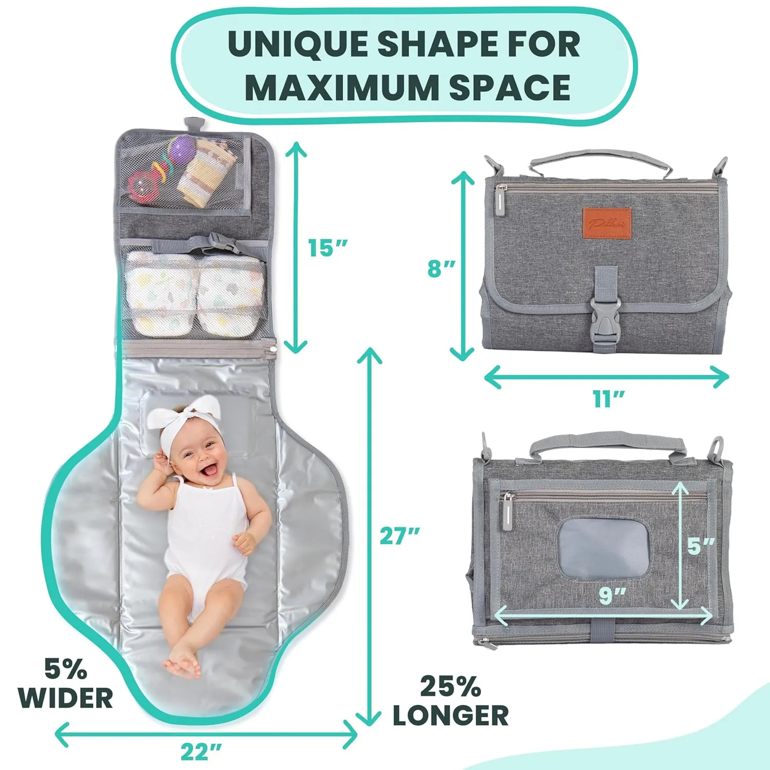 Portable Changing Pad for Baby – Soft, Comfortable Portable Diaper Changing Pad with Wipes Pockets, Waterproof and Easy to Clean – Baby Shower Gifts Newborn Essentials Must Haves Baby Registry Search