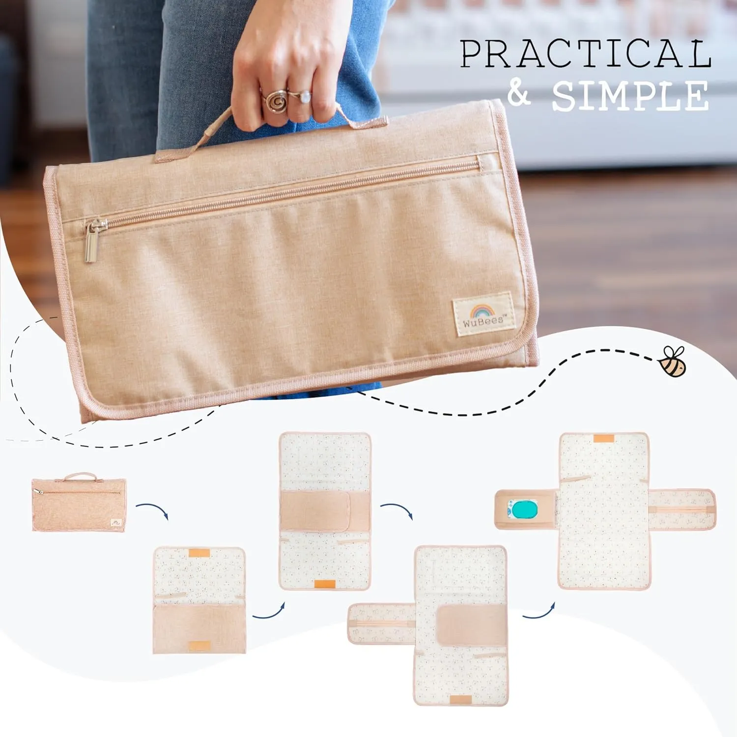 Portable Diaper Changing Pad - Waterproof Mat Travel Diaper Changing Station with Pockets for Baby Essentials - Gifts for Baby Shower, Newborn Girls and Boys