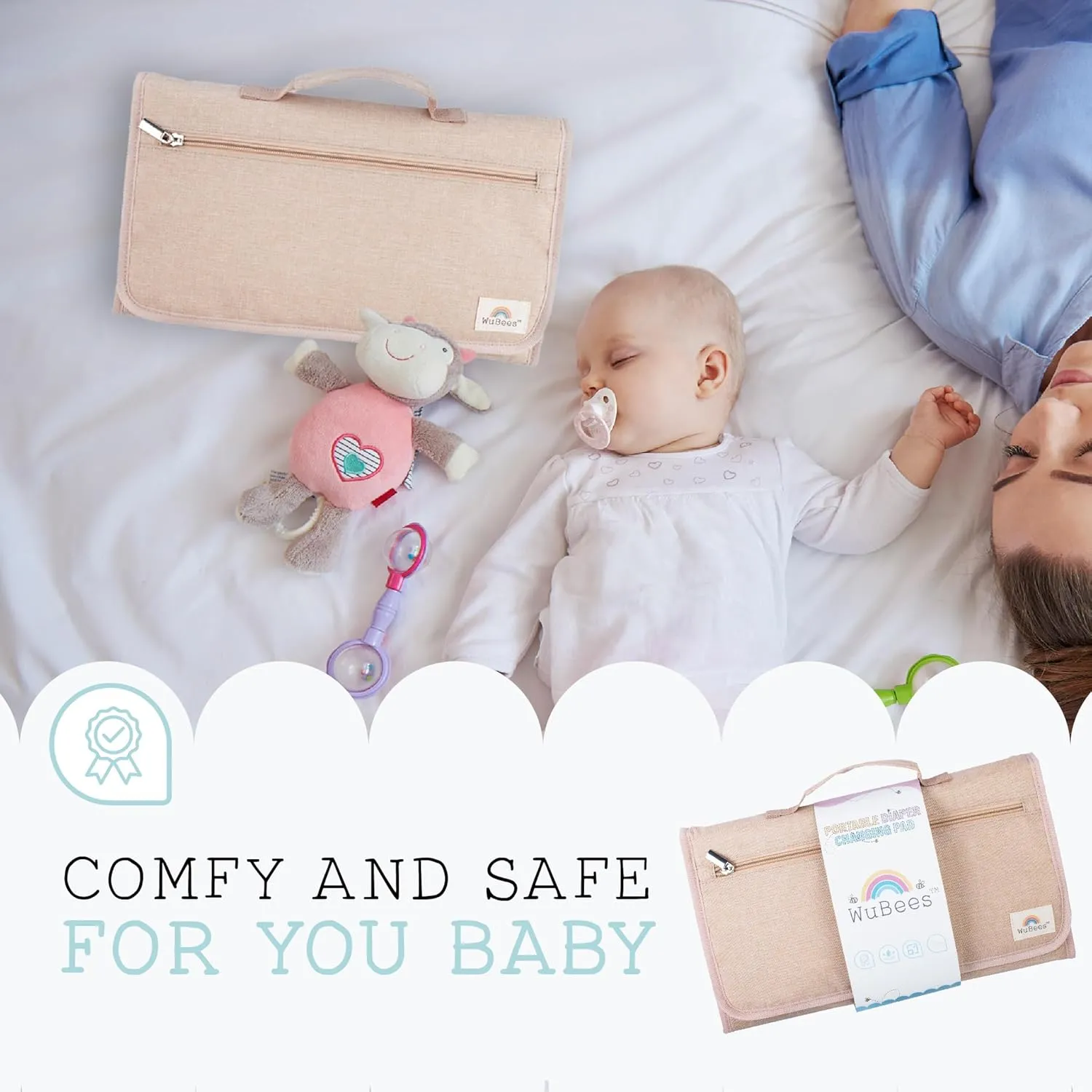 Portable Diaper Changing Pad - Waterproof Mat Travel Diaper Changing Station with Pockets for Baby Essentials - Gifts for Baby Shower, Newborn Girls and Boys