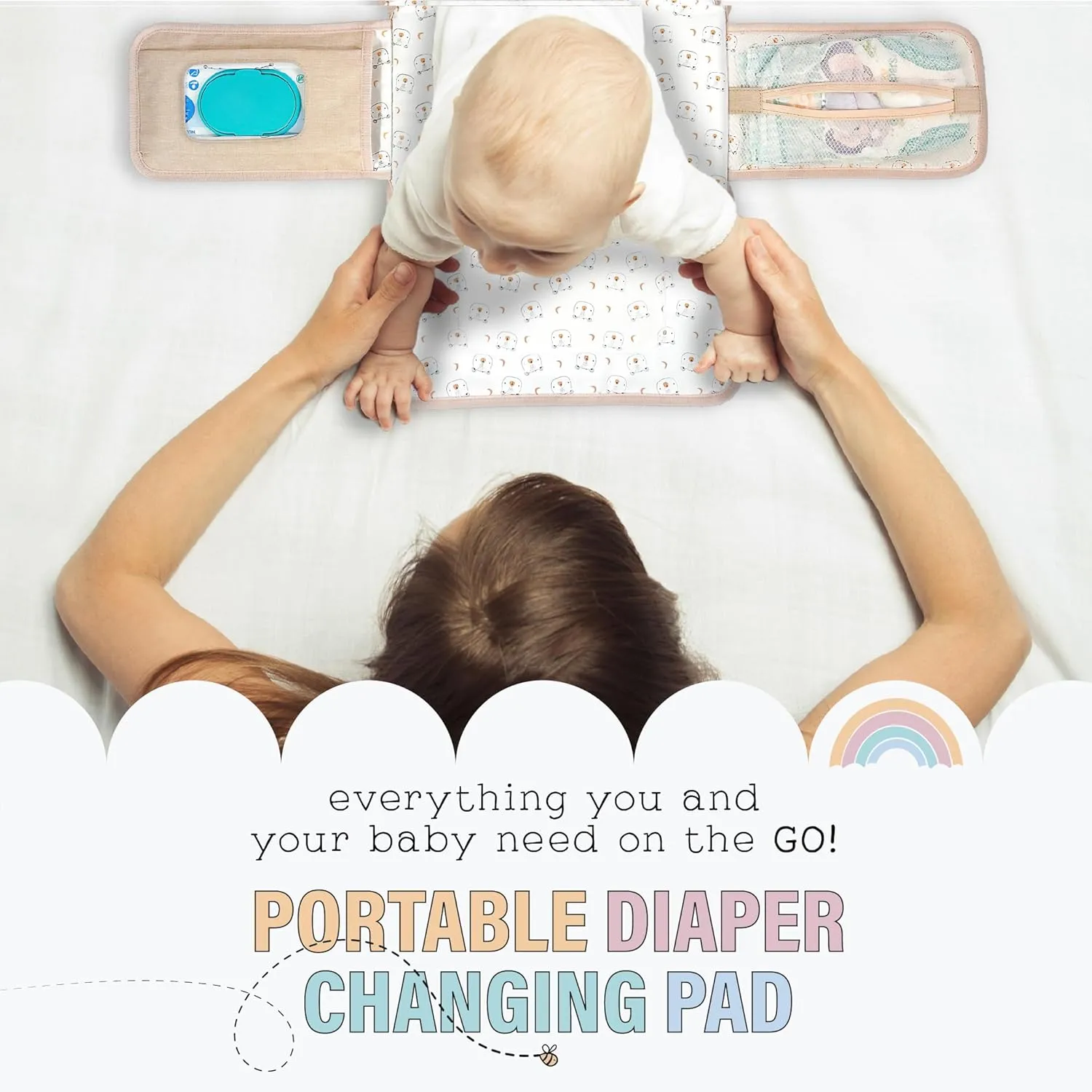 Portable Diaper Changing Pad - Waterproof Mat Travel Diaper Changing Station with Pockets for Baby Essentials - Gifts for Baby Shower, Newborn Girls and Boys