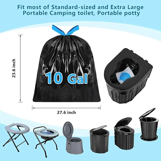 Portable Toilet Bags Poo Gel Set, 30 Count 10 Gal Camping Toilet bags with drawstring and 30 Pack 0.53 Oz each Pee Powder for Portable Camping Toilet fit for Traveling, Emergency, Outdoor Activities