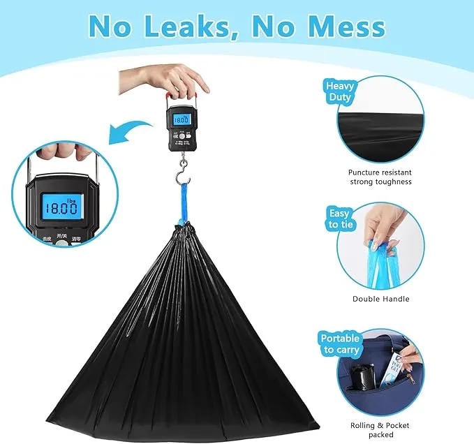 Portable Toilet Bags Poo Gel Set, 30 Count 10 Gal Camping Toilet bags with drawstring and 30 Pack 0.53 Oz each Pee Powder for Portable Camping Toilet fit for Traveling, Emergency, Outdoor Activities