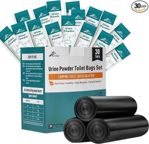 Portable Toilet Bags Set 30 Packs,Portable Camping Toilet Chemicals with 5 Gallon Bucket Toilet Luggable Drawstring Bag, Emergency Bag&Potty Urine Powder for Camping Outdoor