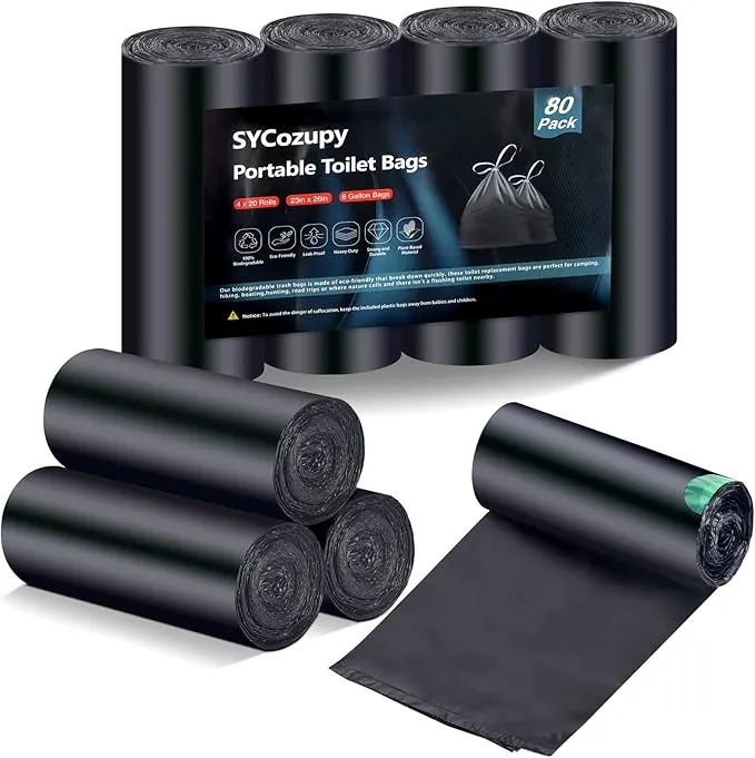 Portable Toilet Bags，8 Gallon Drawstring Trash Bags 80 Counts for Compostable Trash Bags for Outdoor Car Camping