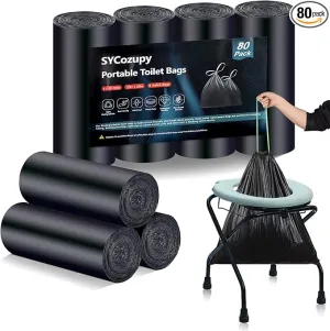 Portable Toilet Bags，8 Gallon Drawstring Trash Bags 80 Counts for Compostable Trash Bags for Outdoor Car Camping