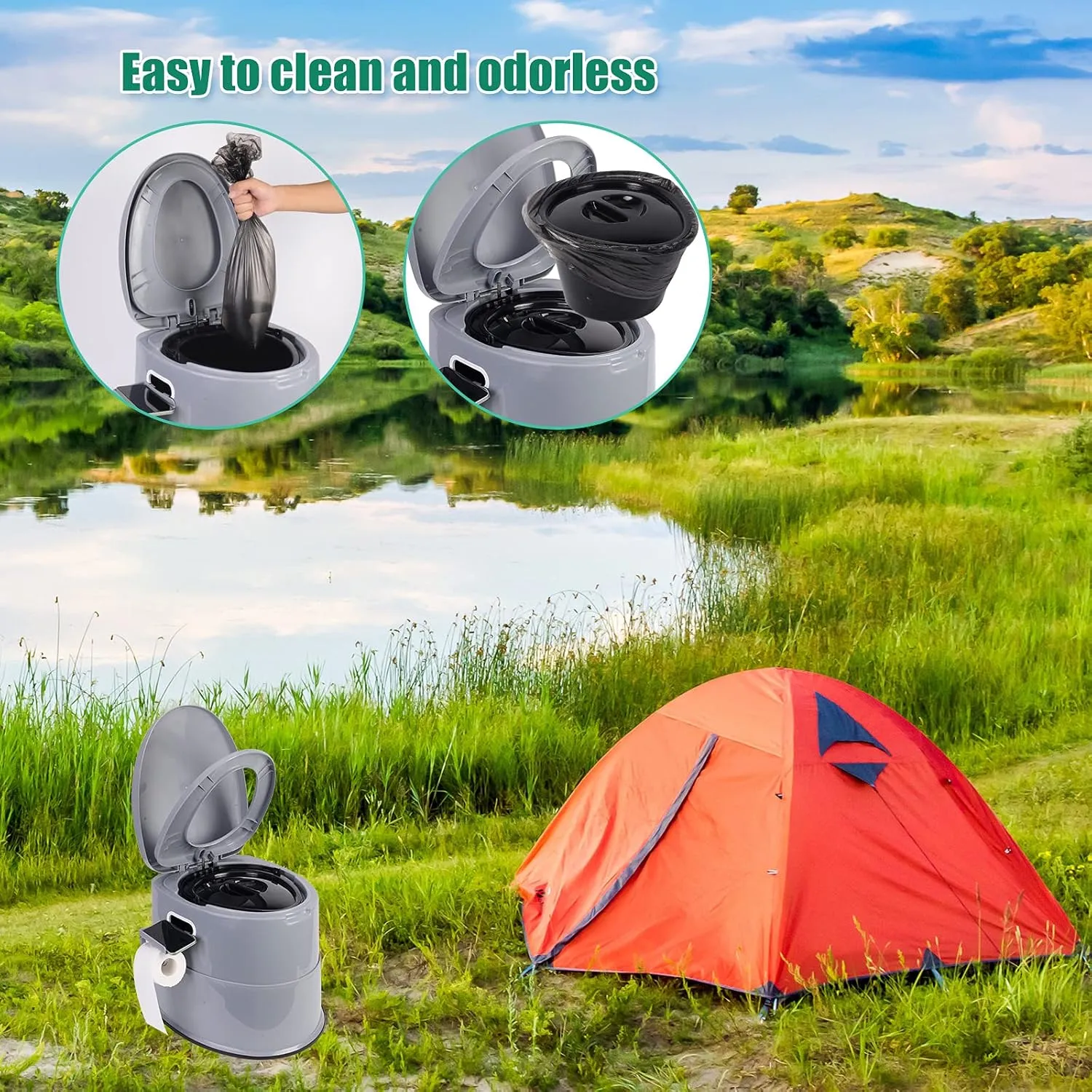 Portable Travel Toilet, with Detachable Inner Bucket and Toilet Paper Holder, for Camping Boat, Hiking, RV, Bedroom and Living Room