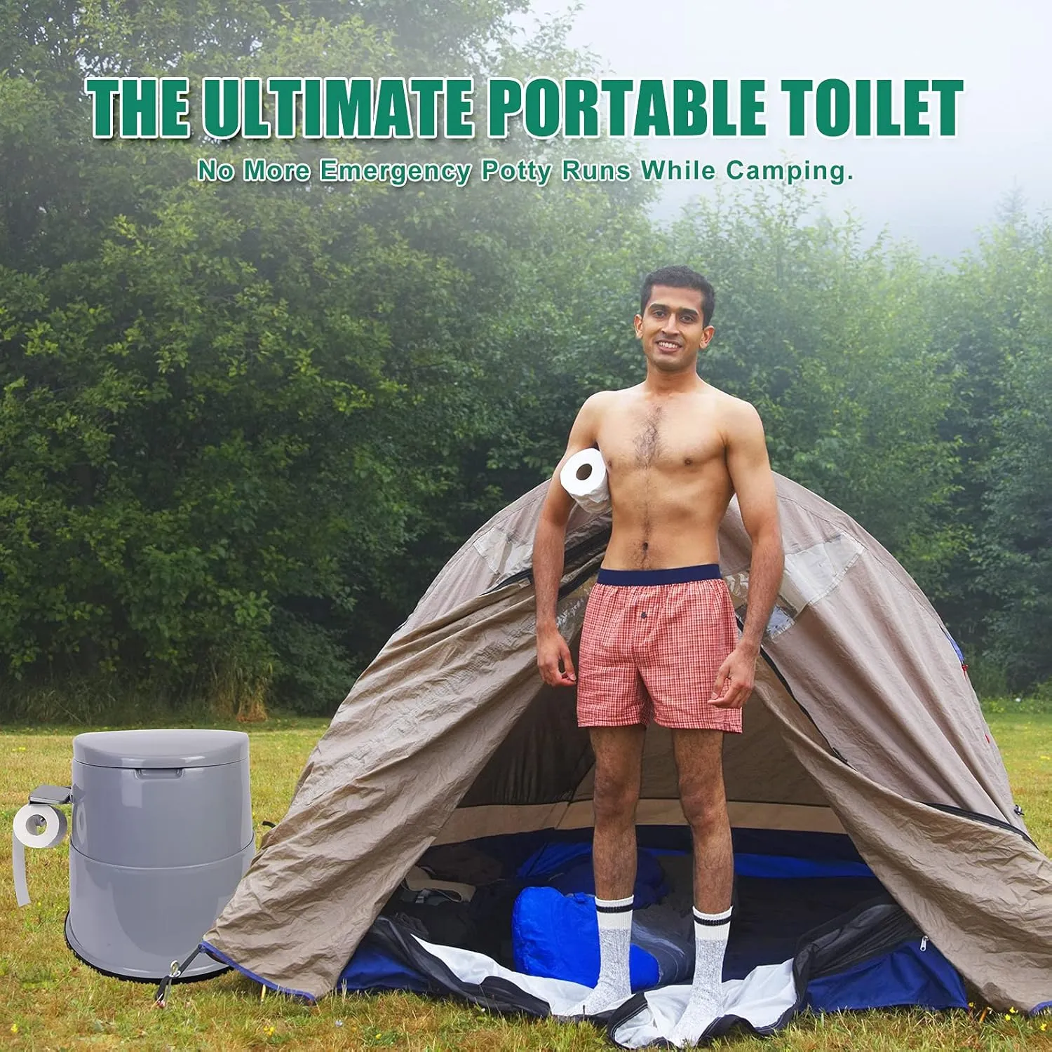 Portable Travel Toilet, with Detachable Inner Bucket and Toilet Paper Holder, for Camping Boat, Hiking, RV, Bedroom and Living Room
