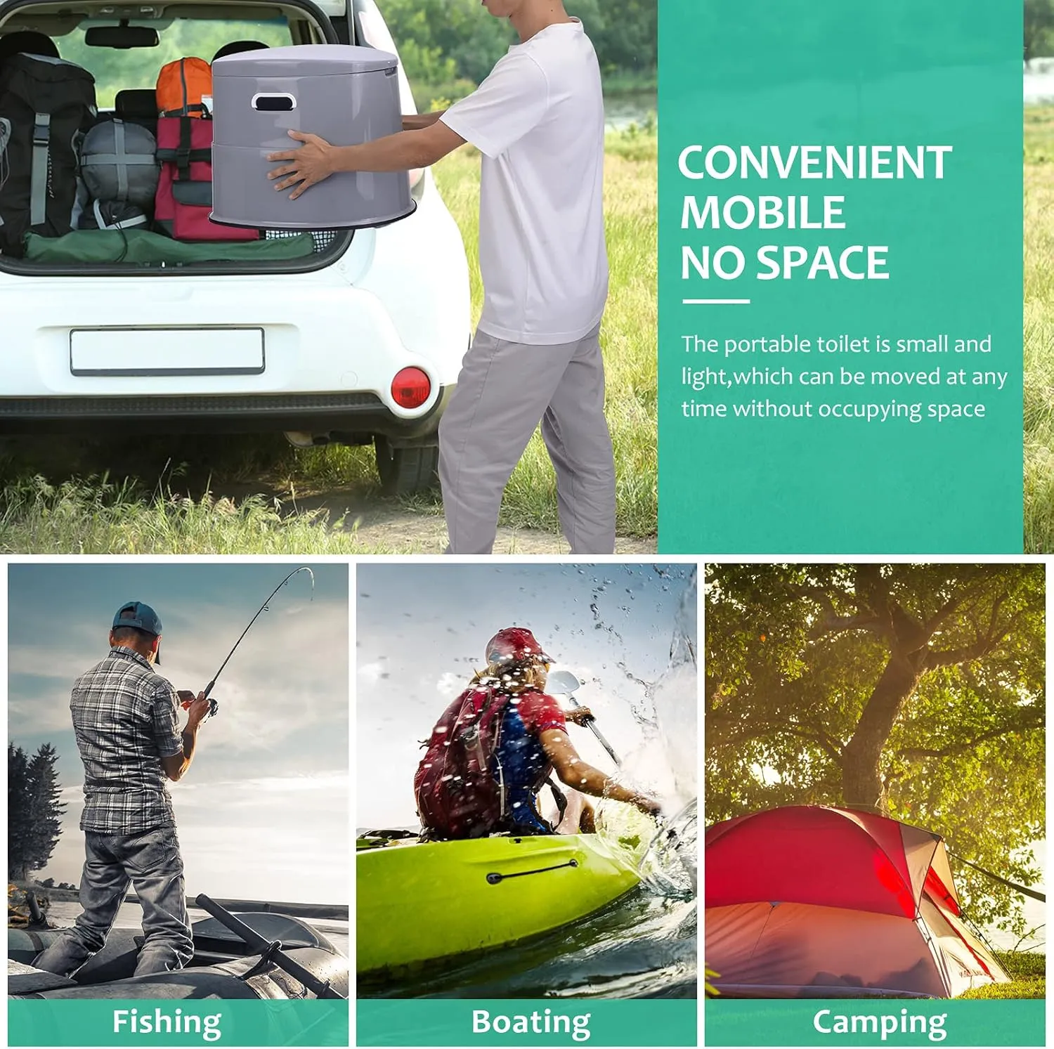 Portable Travel Toilet, with Detachable Inner Bucket and Toilet Paper Holder, for Camping Boat, Hiking, RV, Bedroom and Living Room