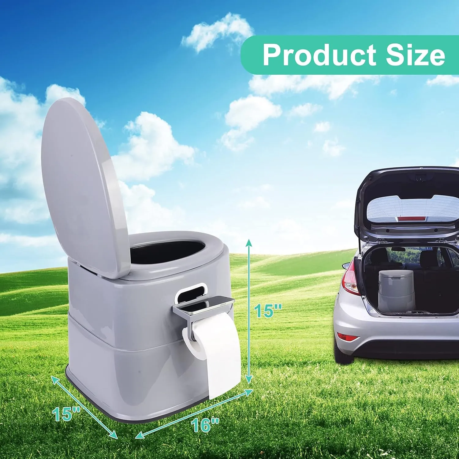 Portable Travel Toilet, with Detachable Inner Bucket and Toilet Paper Holder, for Camping Boat, Hiking, RV, Bedroom and Living Room