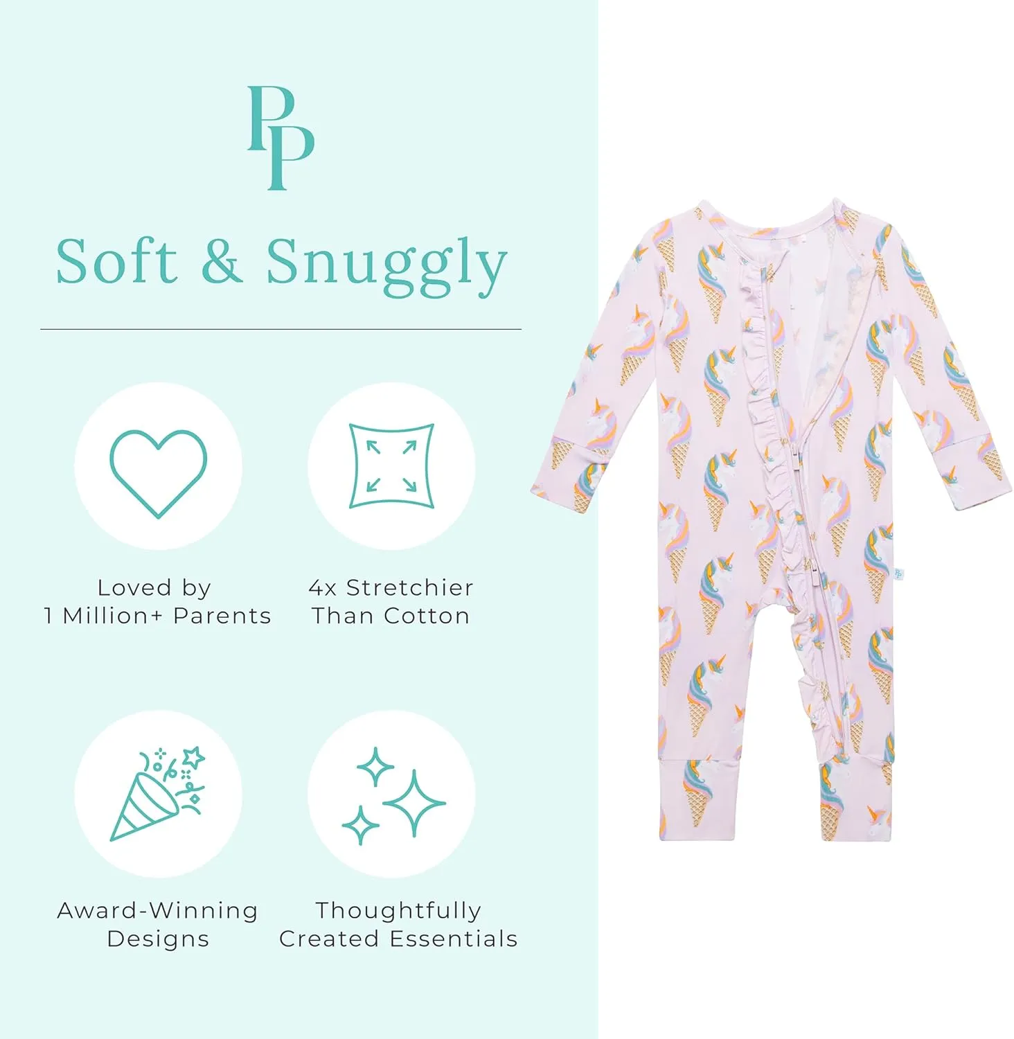 Posh Peanut Footless Baby Girl Pajamas - Viscose from Bamboo Ruffled Baby Sleepers with 2 Way Zipper for Easy Diaper Changes