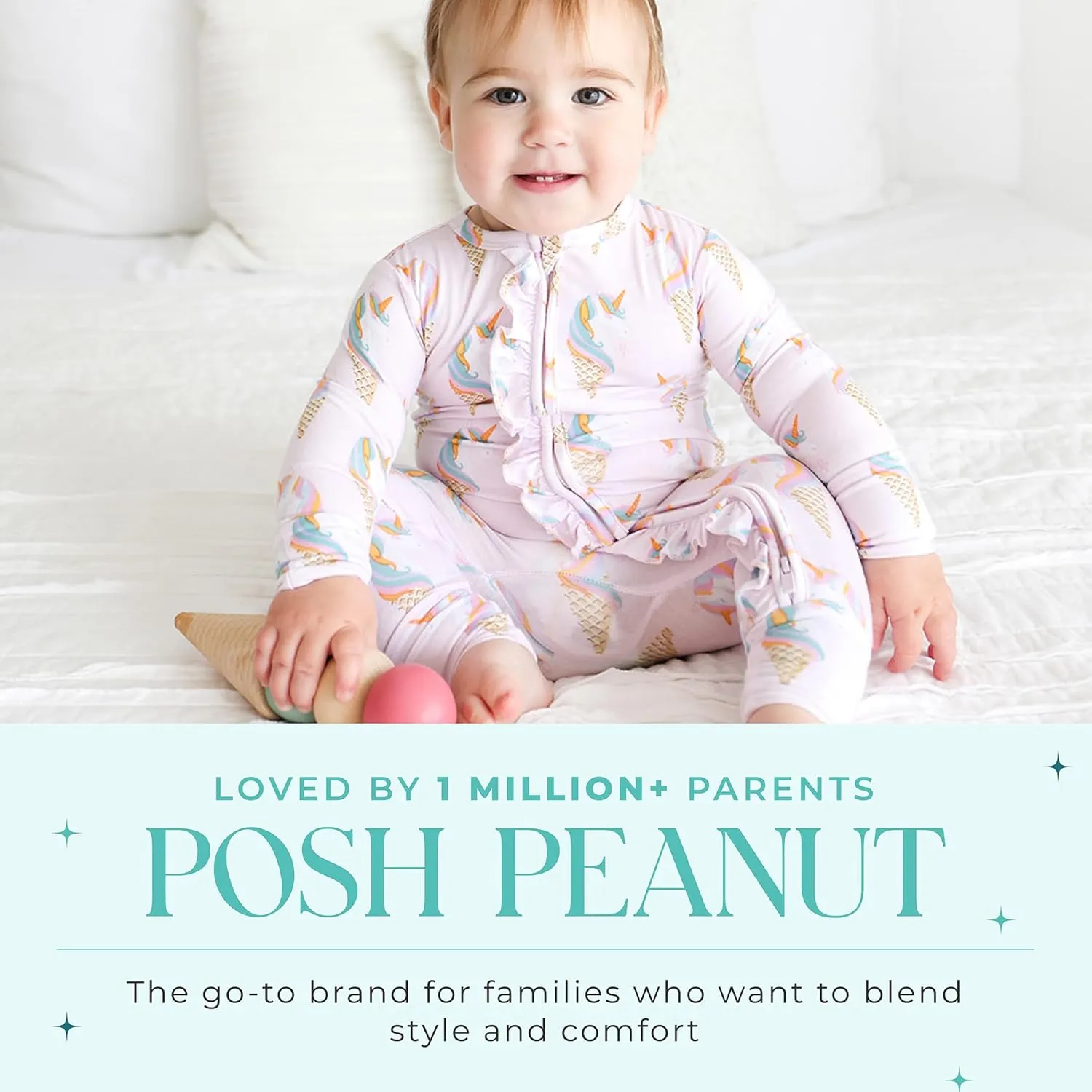 Posh Peanut Footless Baby Girl Pajamas - Viscose from Bamboo Ruffled Baby Sleepers with 2 Way Zipper for Easy Diaper Changes