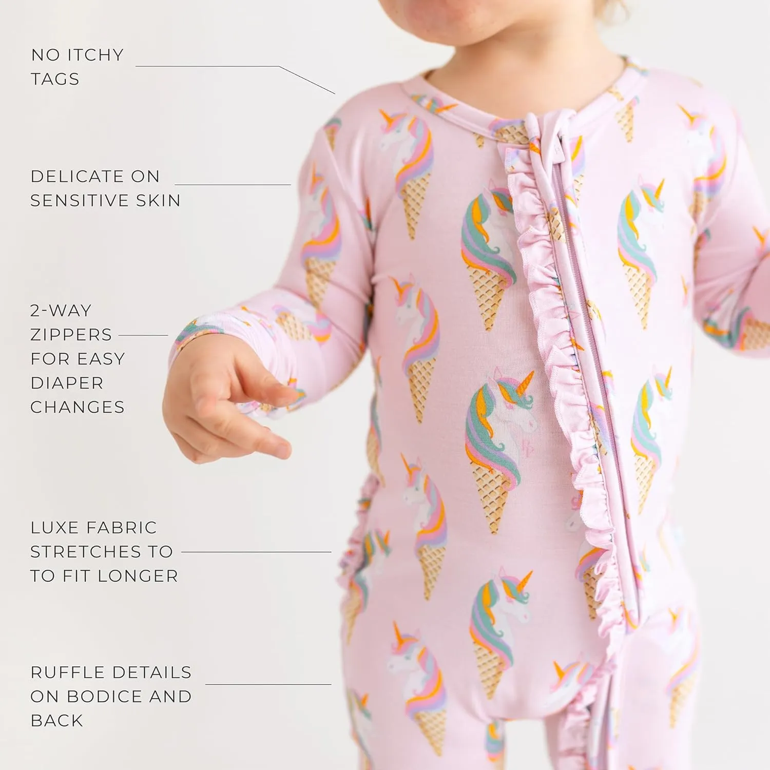 Posh Peanut Footless Baby Girl Pajamas - Viscose from Bamboo Ruffled Baby Sleepers with 2 Way Zipper for Easy Diaper Changes