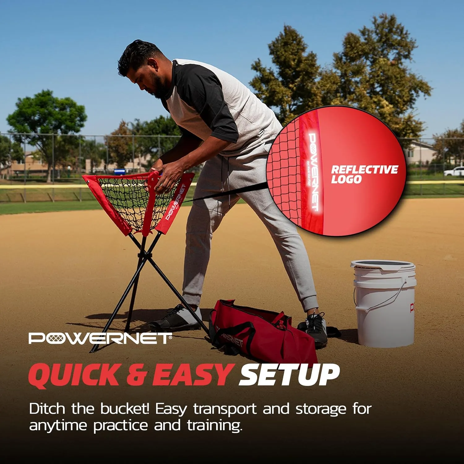 PowerNet Baseball Softball Portable Ball Caddy, Holds Bucket of Baseballs, Softballs, Tennis Balls, Use During Batting Practice Training and Drills